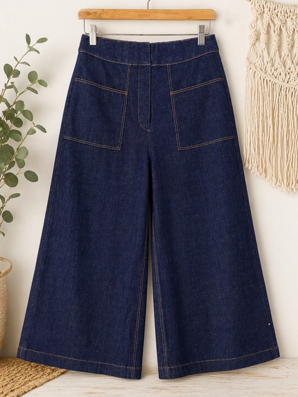 PEARL by Lela Rose Denim Wide Leg Culottes Size 2 High Rise Cropped Jeans USA